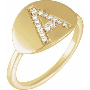 14K Yellow 1/10 CTW Natural Diamond Initial A Ring