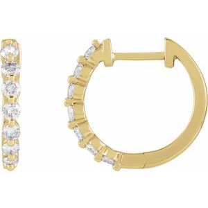 14K Yellow 1/2 CTW Natural Diamond Hinged 15.25 mm Hoop Earrings