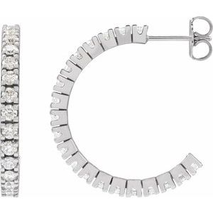 14K White 1 5/8 CTW Lab-Grown Diamond 24.7 mm Hoop Earrings