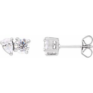 14K White 1 1/6 CTW Lab-Grown Diamond Two-Stone Stud Earrings