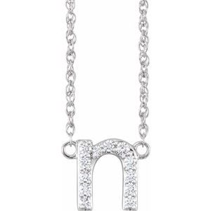 14K White 1/10 CTW Natural Diamond Lowercase Initial N 16 Necklace