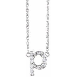 14K White 1/8 CTW Natural Diamond Lowercase Initial P 16 Necklace