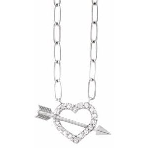 14K White 1/8 CTW Natural Diamond Heart & Arrow 16" Necklace