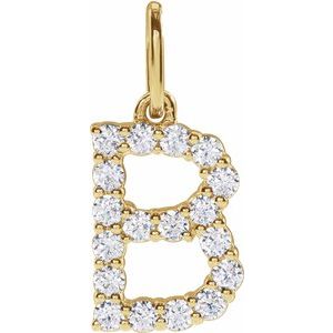 14K Yellow 1/4 CTW Lab-Grown Diamond Initial B Pendant