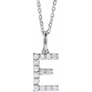 14K White 1/5 CTW Lab-Grown Diamond Initial E 16-18 Necklace