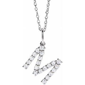 14K White 1/3 CTW Lab-Grown Diamond Initial M 16-18 Necklace