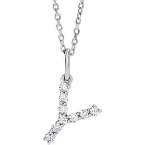14K White 1/6 CTW Lab-Grown Diamond Initial Y 16-18 Necklace