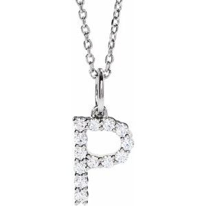 14K White 1/5 CTW Lab-Grown Diamond Initial P 16-18 Necklace