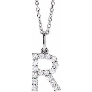 14K White 1/4 CTW Lab-Grown Diamond Initial R 16-18 Necklace