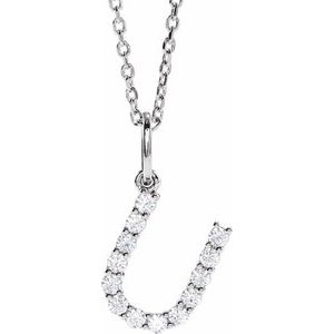 14K White 1/5 CTW Lab-Grown Diamond Initial U 16-18 Necklace