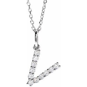 14K White 1/5 CTW Lab-Grown Diamond Initial V 16-18 Necklace