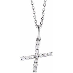14K White 1/5 CTW Lab-Grown Diamond Initial X 16-18 Necklace
