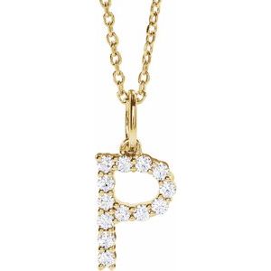 14K Yellow 1/5 CTW Lab-Grown Diamond Initial P 16-18 Necklace