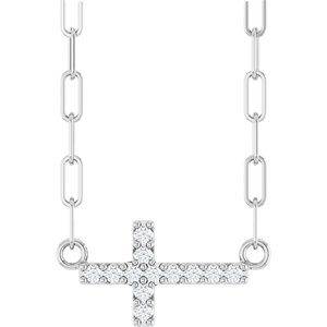 Sterling Silver .05 CTW Natural Diamond Sideways Cross 18 Necklace