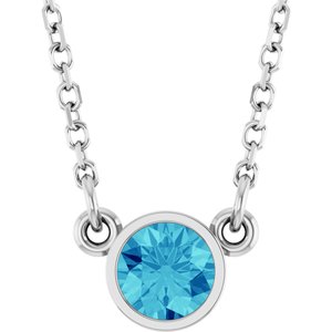 14K White Natural Blue Zircon Solitaire 16 Necklace