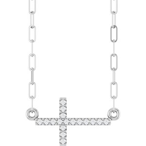 Sterling Silver .06 CTW Natural Diamond Sideways Cross 18 Necklace