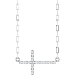 Sterling Silver .08 CTW Natural Diamond Sideways Cross 18 Necklace