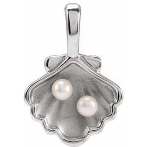 Sterling Silver 2-Stone Cultured White Seed Pearl Family Shell Pendant