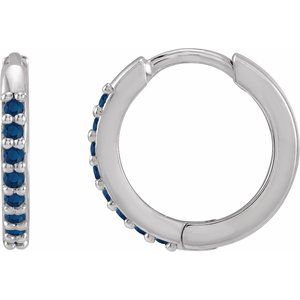 14K White Lab-Grown Blue Sapphire 12.5 mm Huggie Earrings
