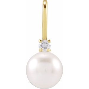 14K Yellow Cultured White Akoya Pearl & .03 CT Natural Diamond Charm/Pendant