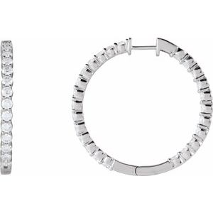 14K White 4 CTW Lab-Grown Diamond Inside-Outside Hinged 36 mm Hoop Earrings