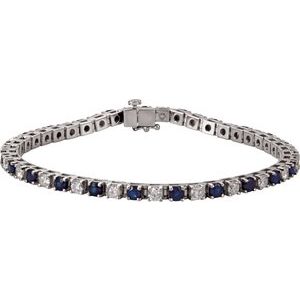 14K White Natural Blue Sapphire & 2 1/3 CTW Natural Diamond Line 7" Bracelet