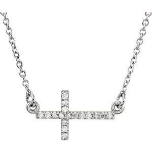 Sterling Silver .07 CTW Natural Diamond Sideways Cross 16-18" Necklace