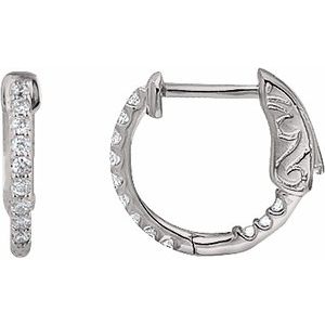 Sterling Silver Imitation White Cubic Zirconia Inside-Outside 14.5 mm Hinged Hoop Earrings