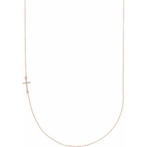 14K Rose .04 CTW Natural Diamond Off-Center Sideways Cross 16" Necklace