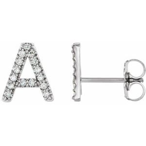 14K White .06 CTW Natural Diamond Initial A Earring
