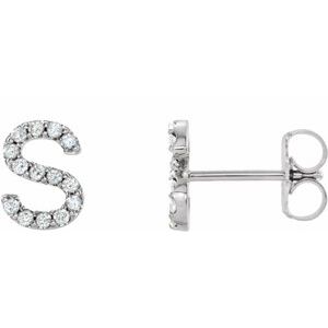 14K White .05 CTW Natural Diamond Initial S Earring