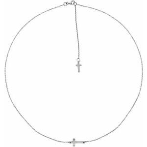 14K White .01 CT Natural Diamond Sideways Cross Necklace