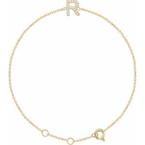 14K Yellow .06 CTW Natural Diamond Initial R 6-7 Bracelet