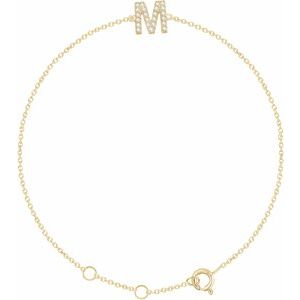 14K Yellow .07 CTW Natural Diamond Initial M 6-7 Bracelet