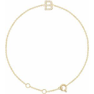 14K Yellow .07 CTW Natural Diamond Initial B 6-7 Bracelet