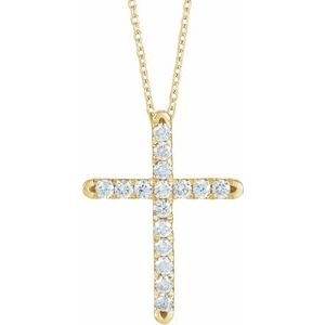 14K Yellow 1/2 CTW Lab-Grown Diamond French-Set Cross 16-18" Necklace