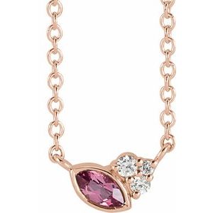 14K Rose Natural Pink Tourmaline & .03 CTW Natural Diamond 16 Necklace
