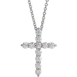 14K White 3/8 CTW Natural Diamond Cross 16-18" Necklace