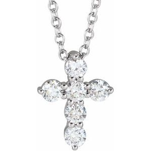 14K White 1/4 CTW Lab-Grown Diamond Cross 16-18 Necklace