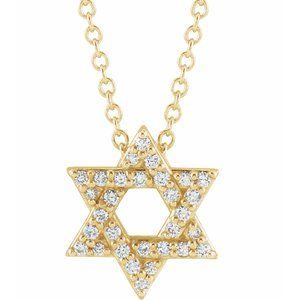 14K Yellow 1/10 CTW Natural Diamond Star of David 16-18" Necklace