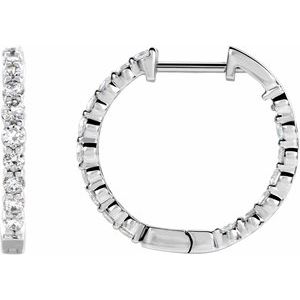 14K White 1 CTW Natural Diamond Inside-Outside Hinged 19.3 mm Hoop Earrings
