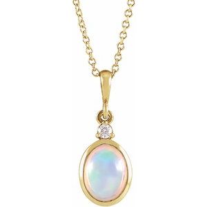 14K Yellow 6x4 mm Natural Ethiopian Opal & .015 CT Natural Diamond 16-18" Necklace