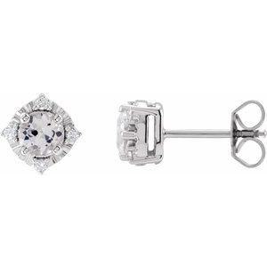 Sterling Silver Lab-Grown White Sapphire & .08 CTW Natural Diamond Halo-Style Earrings