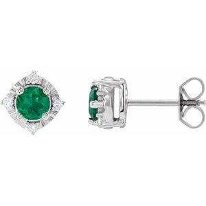 Sterling Silver Lab-Grown Emerald & .08 CTW Natural Diamond Halo-Style Earrings