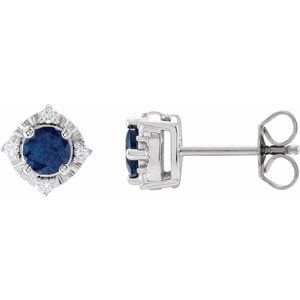 Sterling Silver Lab-Grown Blue Sapphire & .08 CTW Natural Diamond Halo-Style Earrings