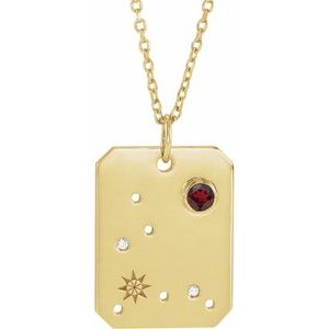 14K Yellow Natural Mozambique Garnet & .01 CTW Natural Diamond Pisces Constellation 16-18" Necklace