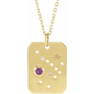 14K Yellow Natural Amethyst & .01 CTW Natural Diamond Sagittarius Constellation 16-18" Necklace
