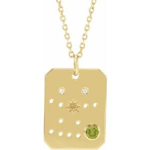14K Yellow Natural Peridot & .01 CTW Natural Diamond Gemini Constellation 16-18" Necklace