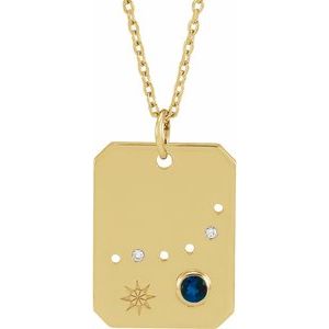 14K Yellow Natural Blue Sapphire & .01 CTW Natural Diamond Capricorn Constellation 16-18" Necklace