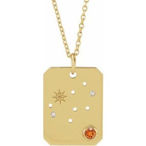14K Yellow Natural Spessartite Garnet & .01 CTW Natural Diamond Virgo Constellation 16-18" Necklace